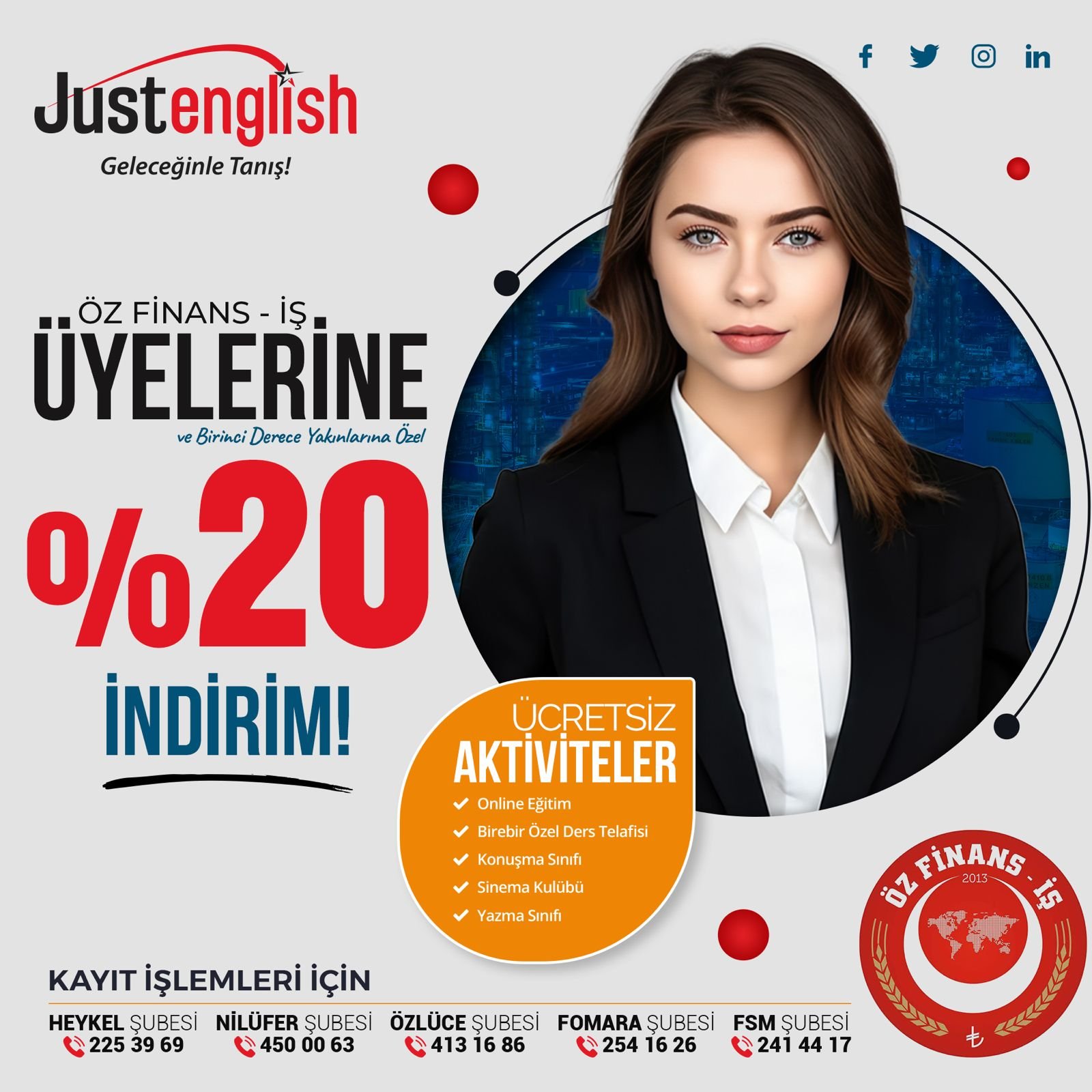 JUST ENGLİSH İLE ÜYELERİMİZE ÖZEL YÜZDE 20 İNDİRİM